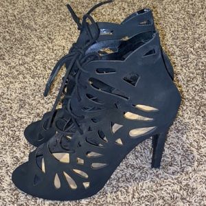 Black velvet lace up heels